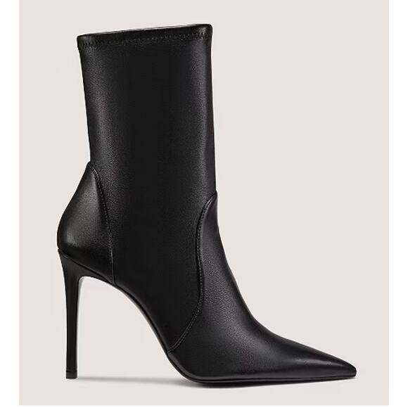 Stuart Weitzman Power Bootie 100 Black Leather Ankle Size EU 37/ US 6.5 - Picture 1 of 13